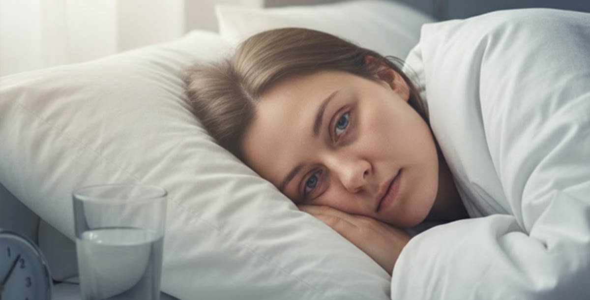 Woman with puffy eyes in morning