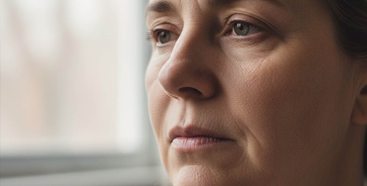 Woman examining her skin after weight loss
