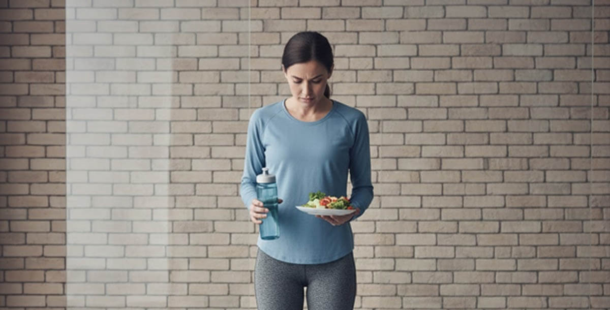 Frustrated woman on scale